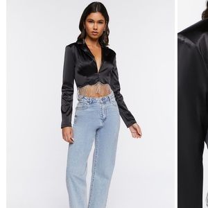 Satin Fringe Cropped Blazer